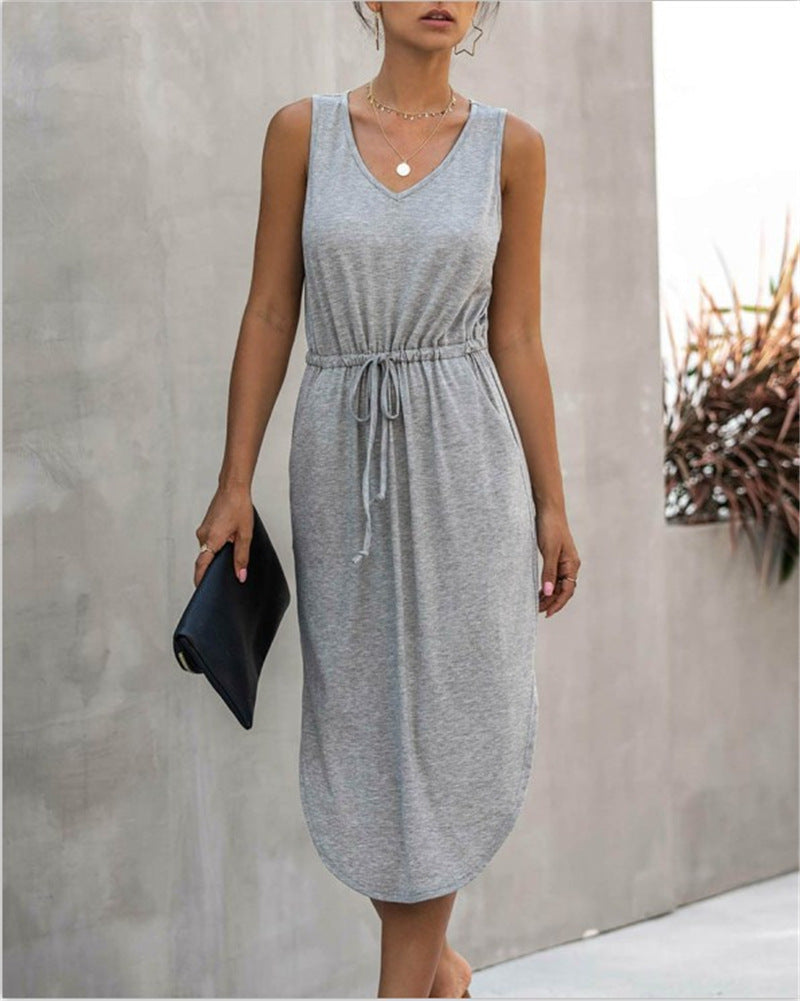 Robe gilet irrégulière à col rond cintré