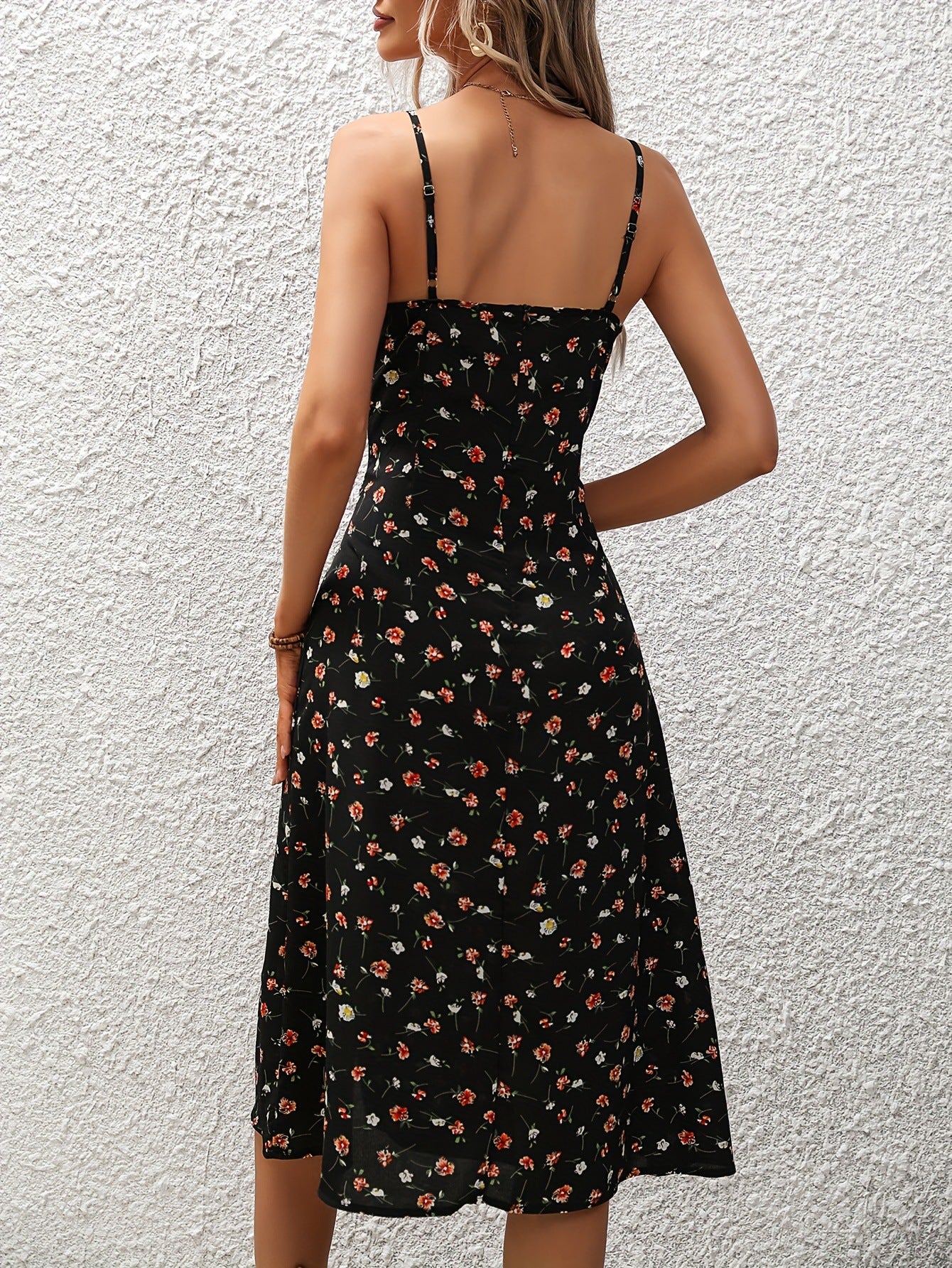 Robe à bretelles imprimée à pois Robes longues fendues