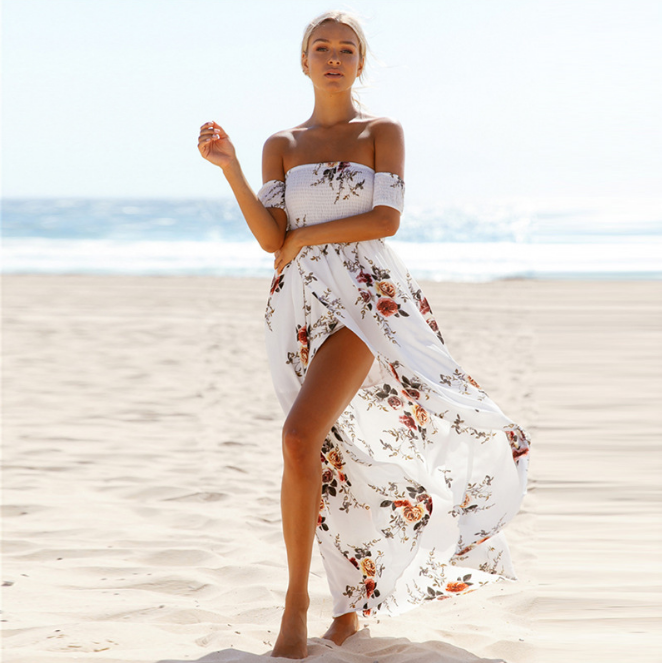 Robe longue de style Boho pour femmes, épaules dénudées, robes d'été de plage