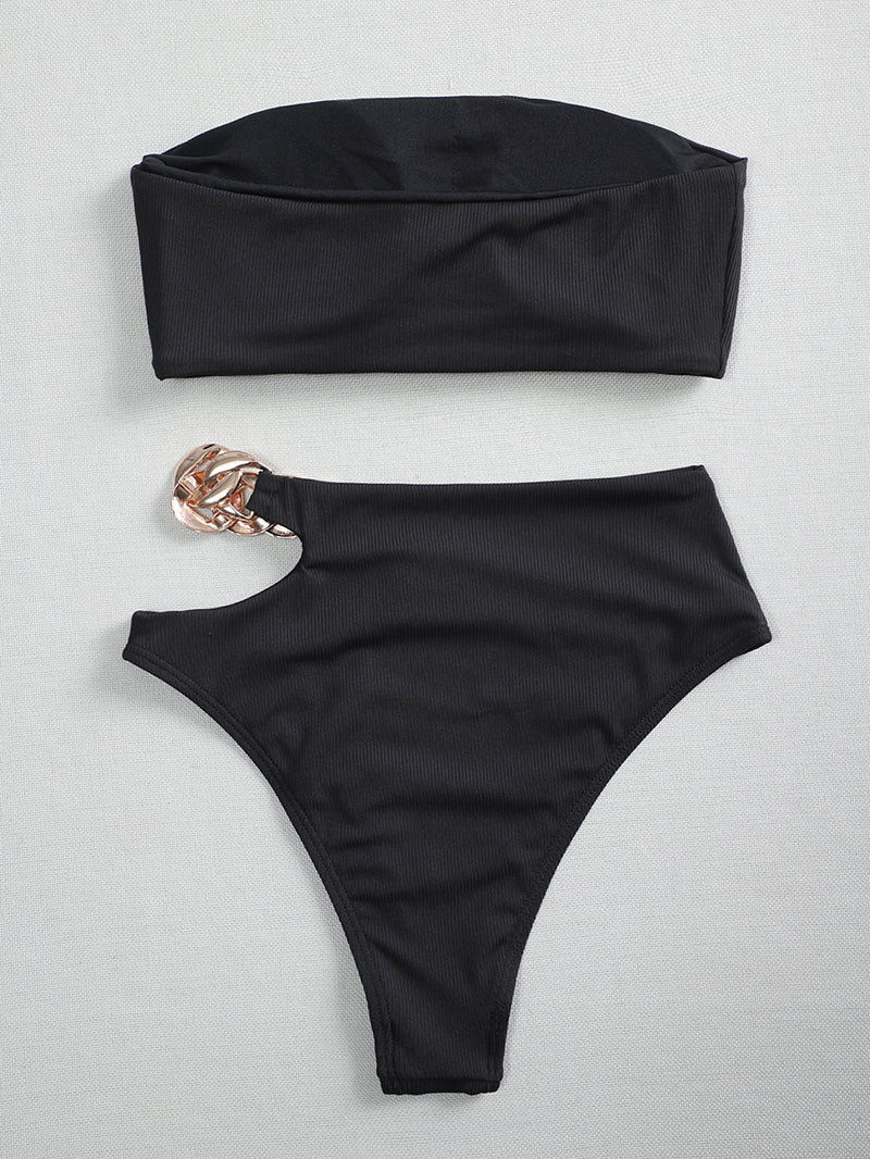 Tube Top High Waist Split Bikini