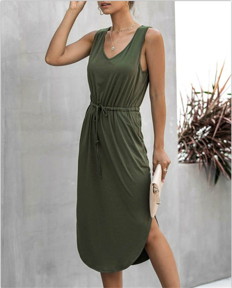 Robe gilet irrégulière à col rond cintré
