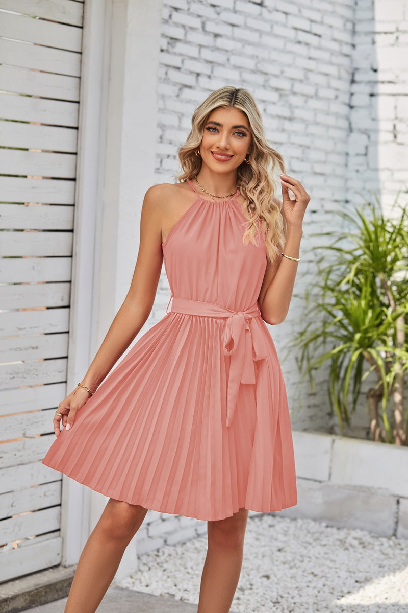 Strapless Dresses Solid Pleated Skirt Summer Beach Sundress
