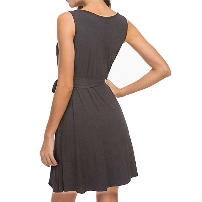 Sleeveless V-neck Belt Dress