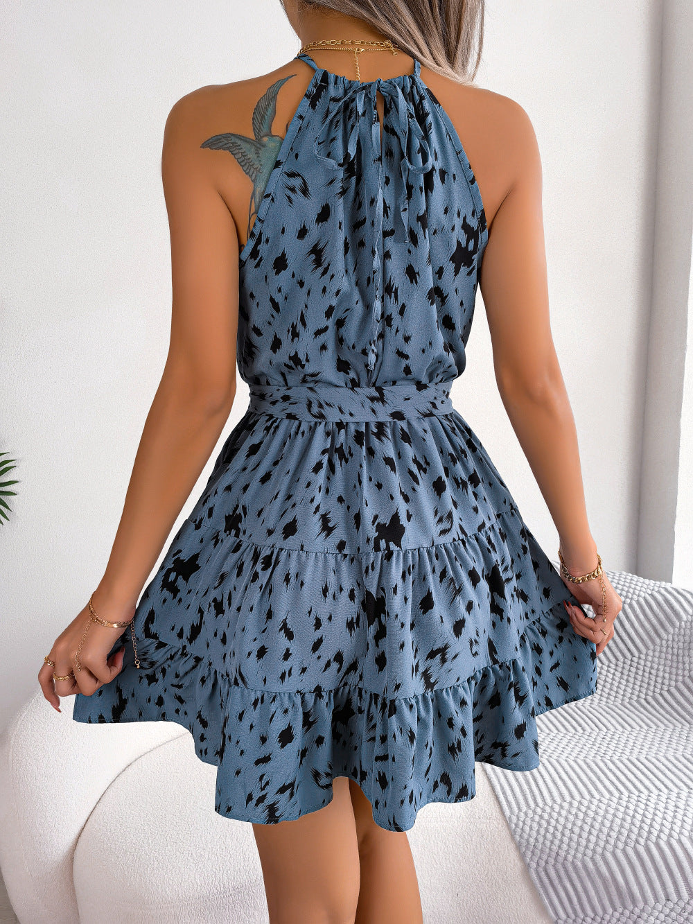 Casual Leopard Print Ruffled Swing Dress Beach Dresses