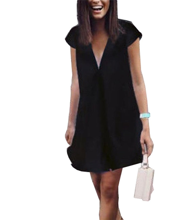 Summer Casual T-shirt Dress V Neck Party Dresses