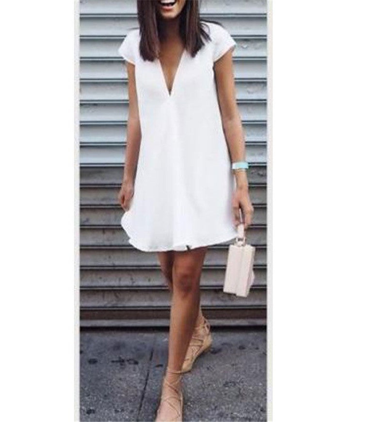 Summer Casual T-shirt Dress V Neck Party Dresses