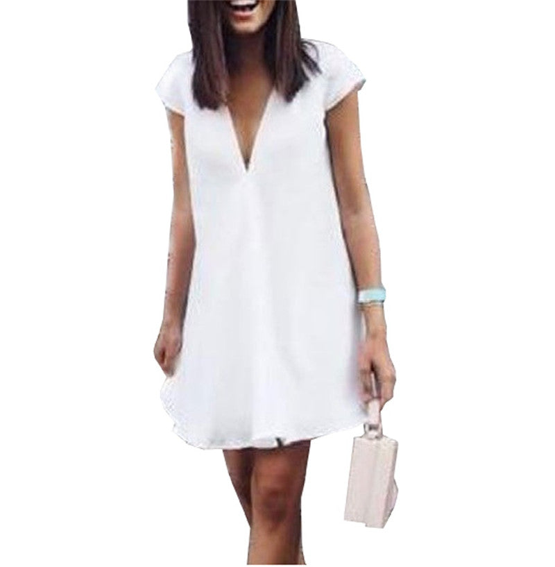 Summer Casual T-shirt Dress V Neck Party Dresses
