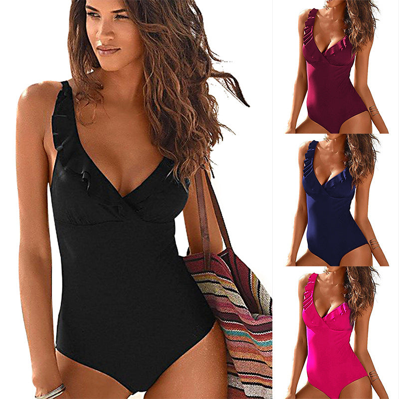One piece V-neck Ruffled Hot Style Swimsuit