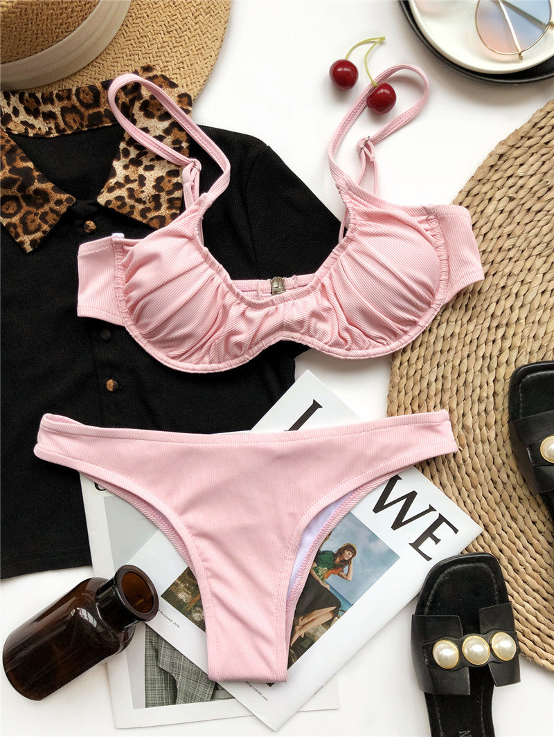 Pleated One Underwire Bikini European And American Swimsuit