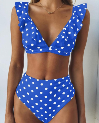 Dot Floral border high waist swimsuit swimsuit