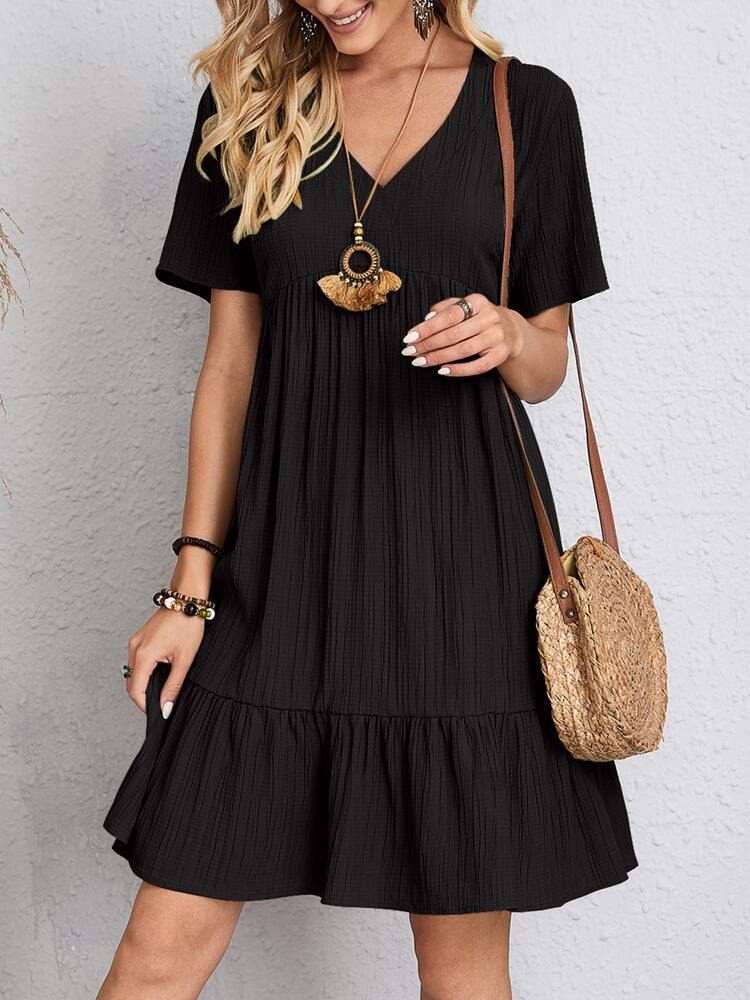 Summer V-neck  Loose Casual Short-sleeved Corset Dress