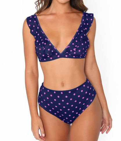 Dot Floral border high waist swimsuit swimsuit