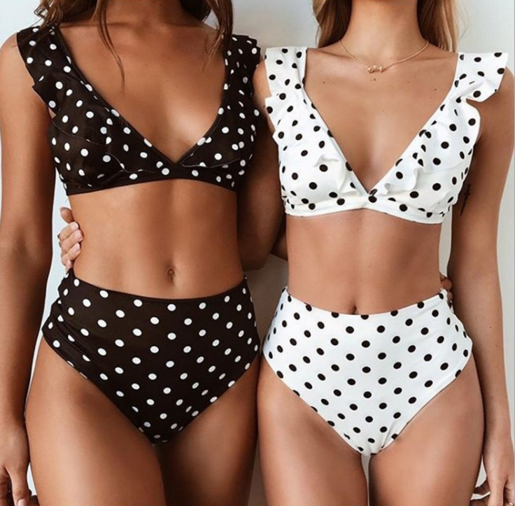 Dot Floral border high waist swimsuit swimsuit