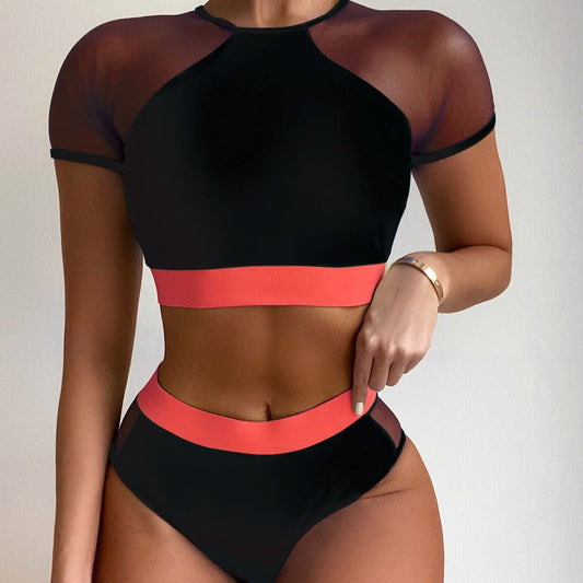 Fashion High Waist Bikini with transparent sleeves