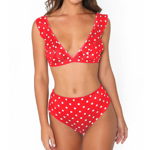 Dot Floral border high waist swimsuit swimsuit