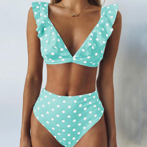 Dot Floral border high waist swimsuit swimsuit