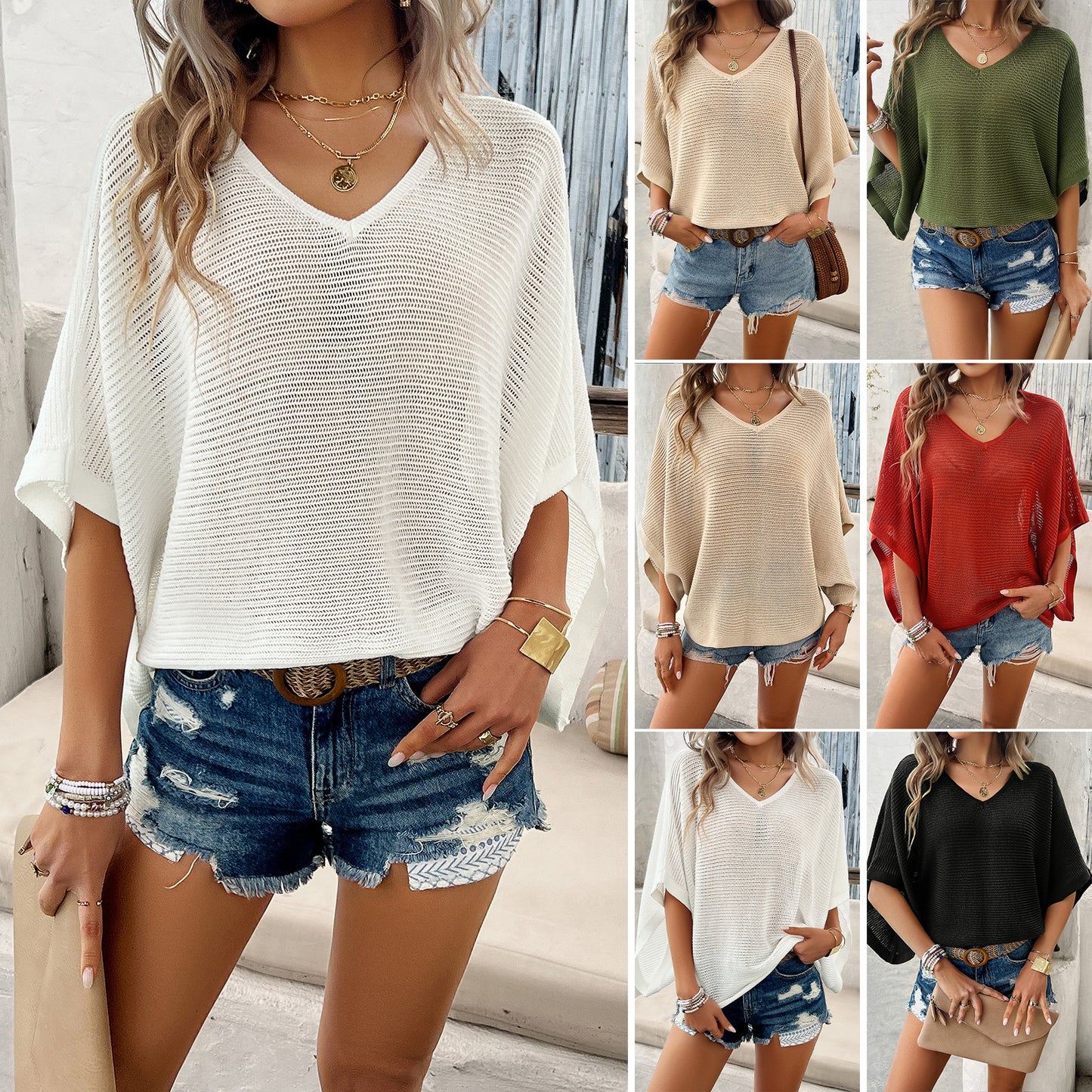 V-neck Sleeve Short-sleeved T-shirt Casual Loose