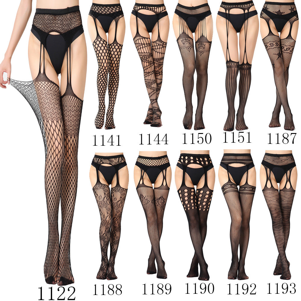 Black Stockings Mesh Jacquard Garter Belt All-in-one Pantyhose