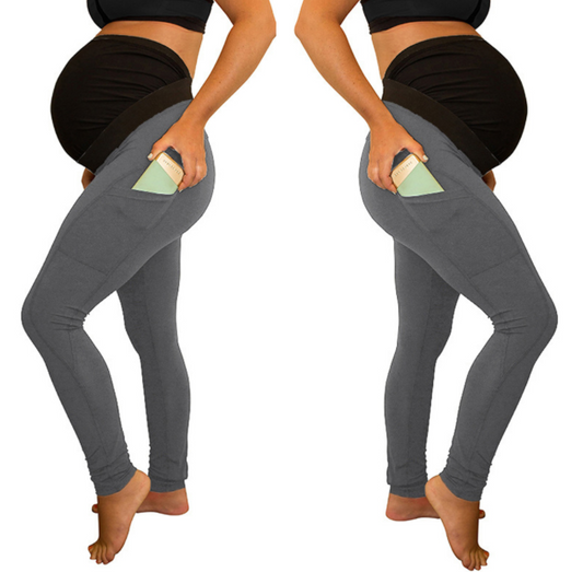 Pantalon de maternité long et taille haute avec poches latérales