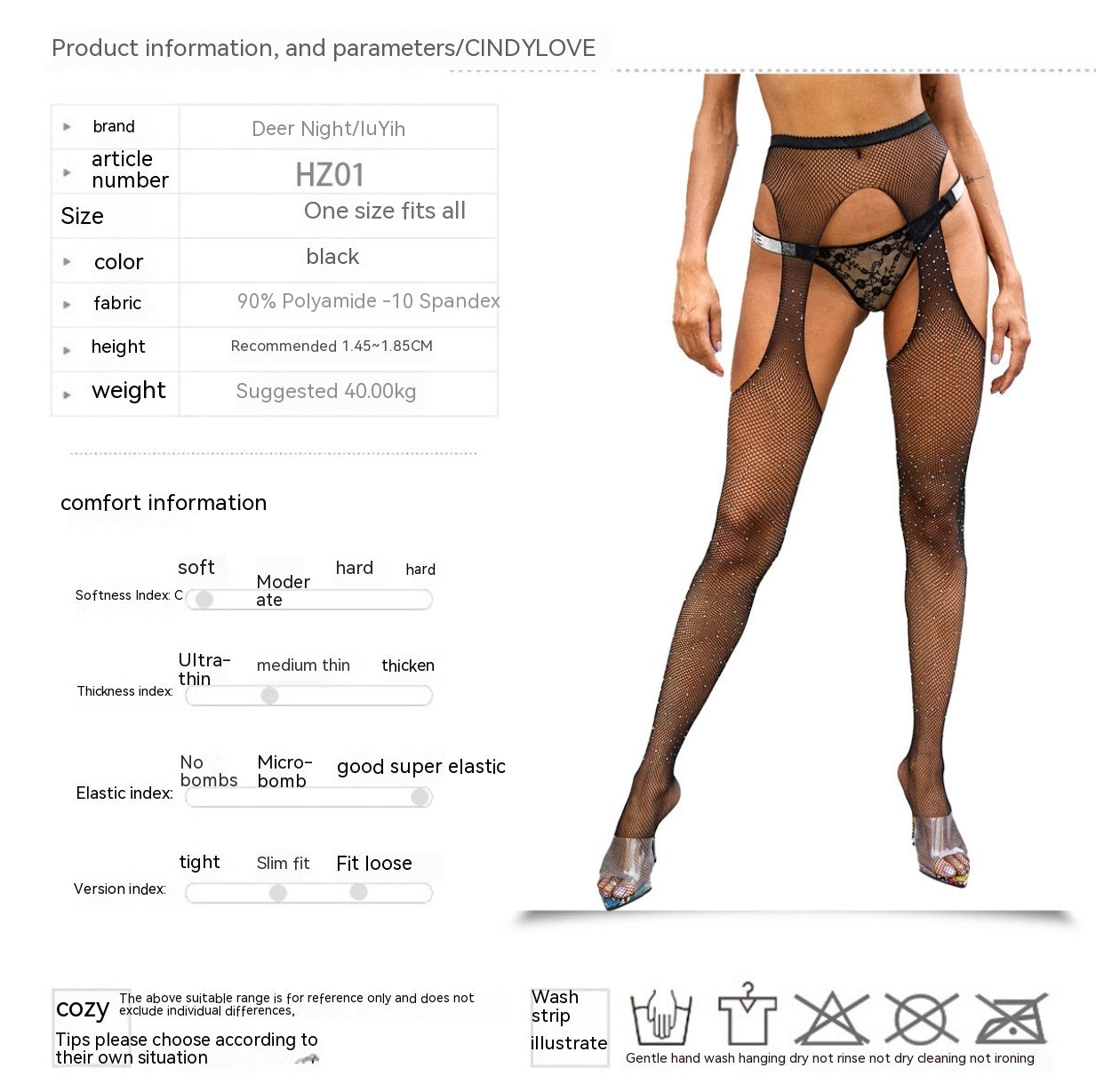 Pantyhose With Diamond, Fishnet Mesh  Hollow-out