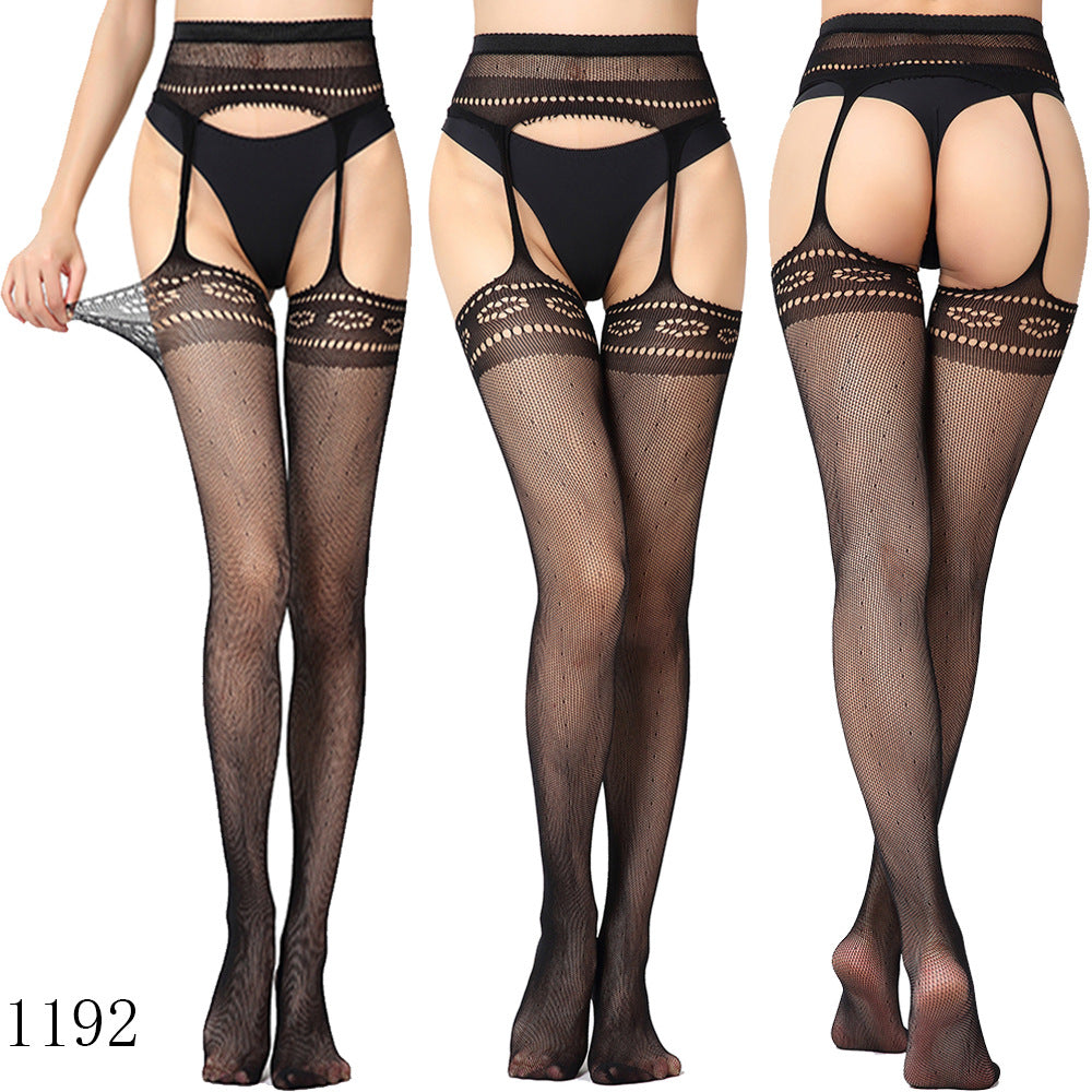 Black Stockings Mesh Jacquard Garter Belt All-in-one Pantyhose