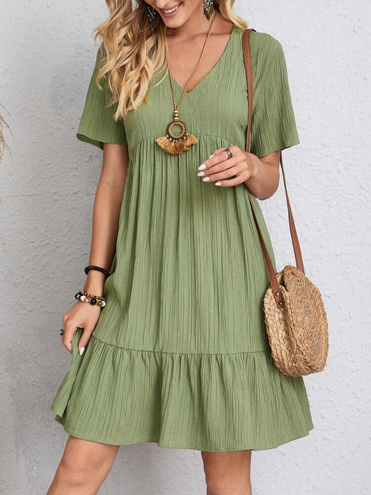 Summer V-neck  Loose Casual Short-sleeved Corset Dress