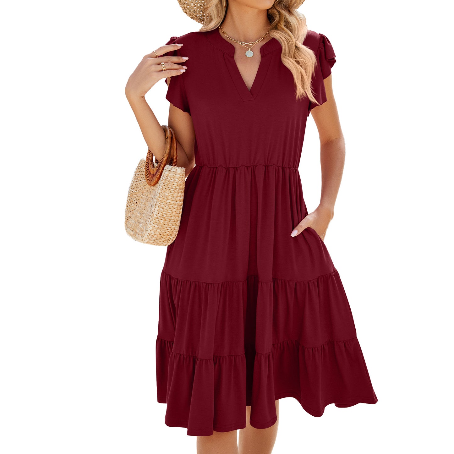 Robe ample à manches courtes et col en V