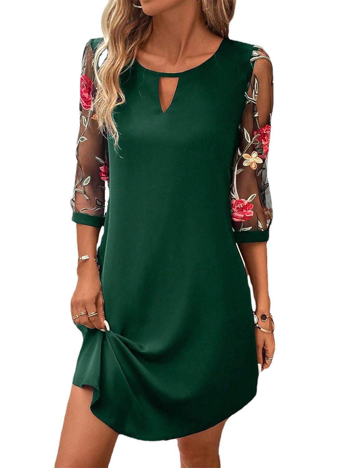 Round Neck Lace Three-quarter Sleeve Waist-tight Dress