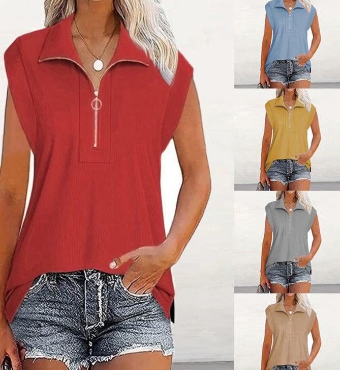 Top Zipper And Lapel Raglan Sleeves