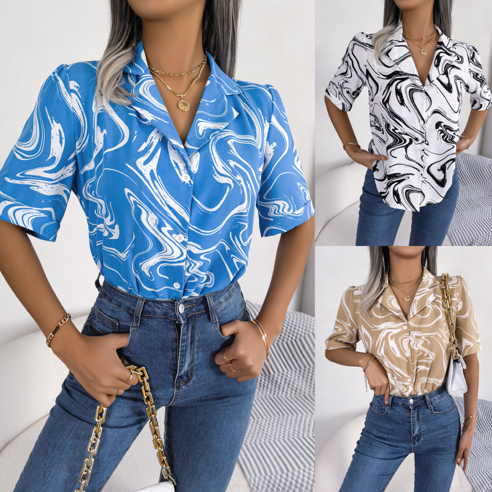 Tie Dye Printed Short Sleeve Shirt Summer Casual  Shirt Tops