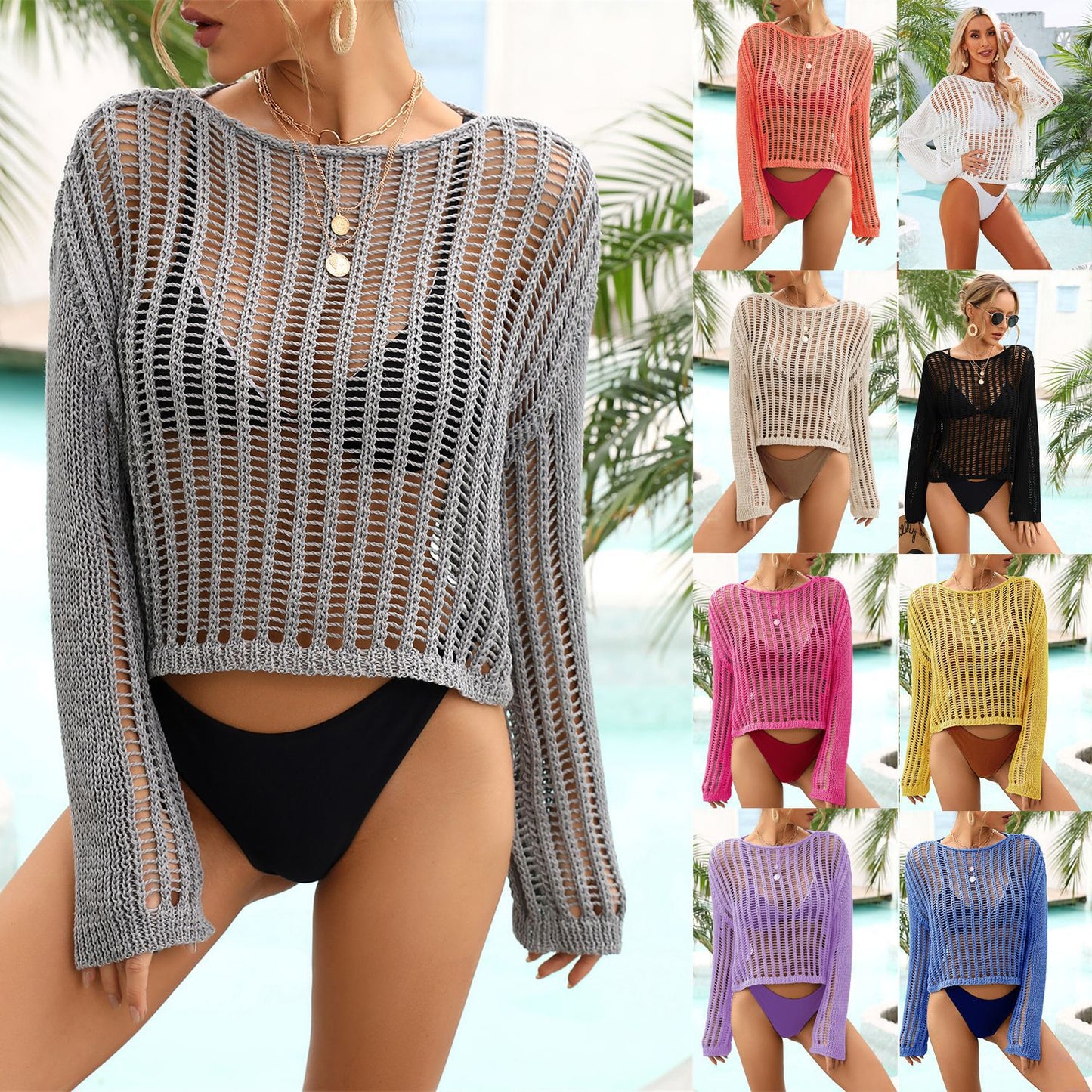 Beach Cover-ups Hollow-out Knitted Blouse