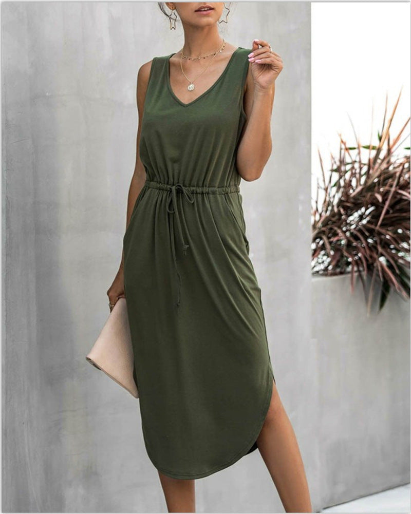 Robe gilet irrégulière à col rond cintré