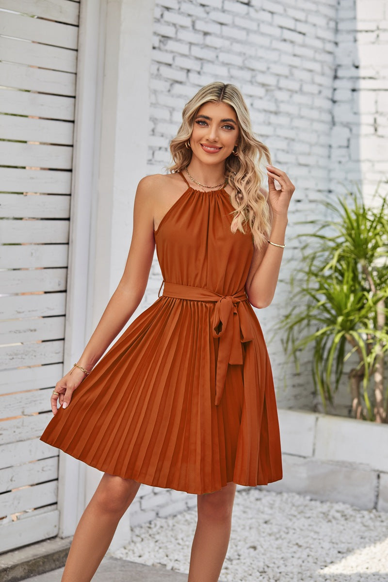 Strapless Dresses Solid Pleated Skirt Summer Beach Sundress