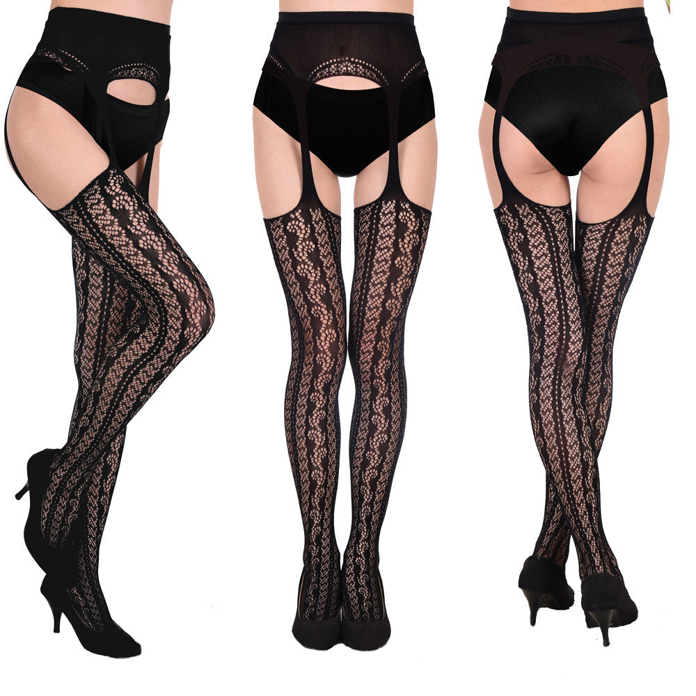 Black Stockings Mesh Jacquard Garter Belt All-in-one Pantyhose